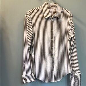Brooks Brothers Women’s White and Black Stripe All-Cotton, French Cuffs